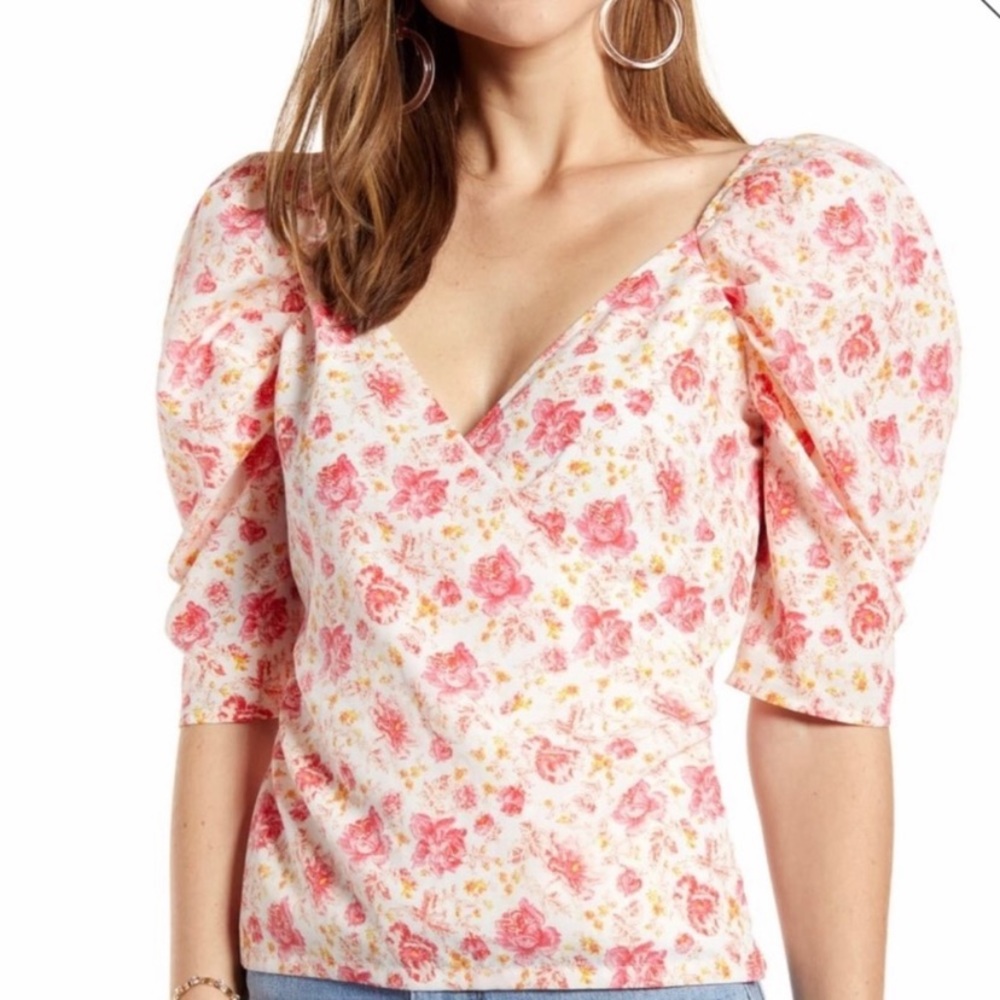 Something navy floral puff sleeve top BNWT